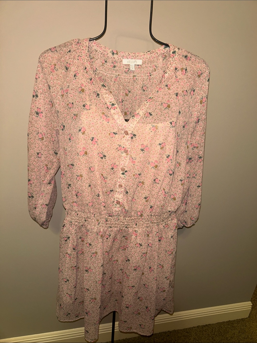 dELiA*s Pink Floral Button-Front Mini Dress